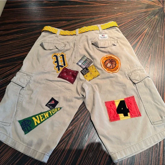 Ralph Lauren cargo firefighter tan canvas shorts P-Wing patches Men 30 waist - Picture 11 of 16